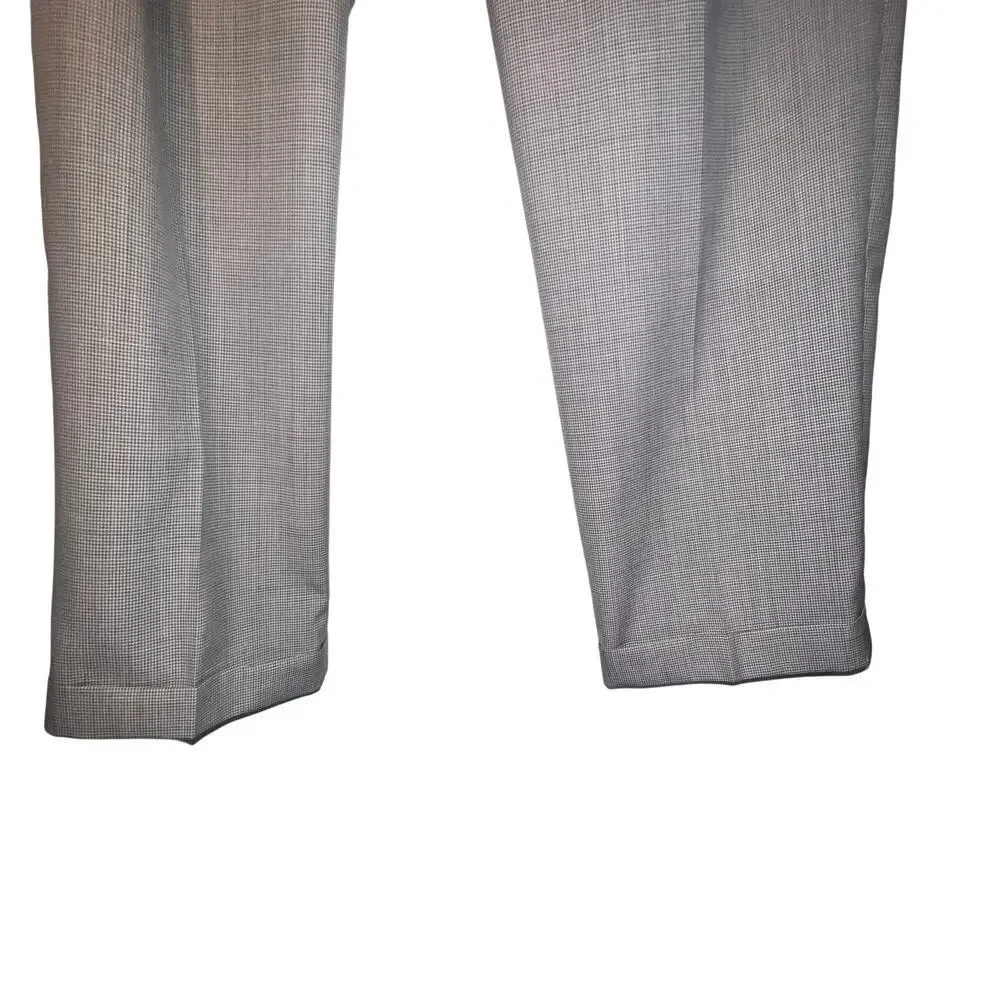 Alan Flusser men 32 micro houndstooth pleated wool linen cuffed dress pants flaw